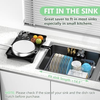 LEMIKKLE Sink Dish Drying Rack - Expandable Small Dish Rack Over Sinks with Drying Tray, Dish Drainer for Kitchen Counter with Cutlery Holder, Drying Rack Fit for 14’’-19’’ Kitchen Sink - Image 5