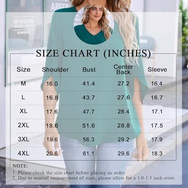 TAOHUADAO Womens 2025 Summer 3/4 Sleeve Tunic Tops Plus Size Chiffon Work Blouse V-Neck Dressy Casual Shirt X-Large, Grass Green - Image 5