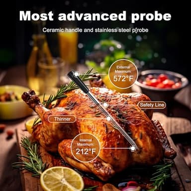 Wireless Meat Thermometer 2 Probes, Bluetooth Smart Meat Thermometer Digital Wireless Remote Tracking and Real-Time Readings, Standalone Base & Thinnest Probe, iOS and Android, for Grill, BBQ, Smoker - Image 4
