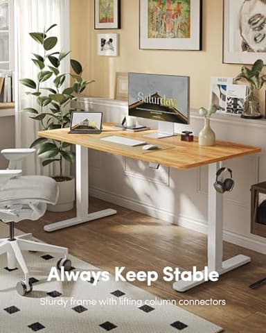 FEZIBO Electric Standing Desk, Height Adjustable Stand up Desk, 60 x 24 Inches Sit Stand Home Office Desk, Computer Desk, Light Rustic Brown - Image 3