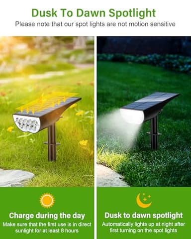 ZOOKKI Solar Spot Lights Outdoor, Solar Lights Outdoor Waterproof IP65, 3 Brightness Modes Dusk to Dawn Landscape Spotlights for Yard Garden Pathway Tree Decoration, Cool White, 4 Pack - Image 2