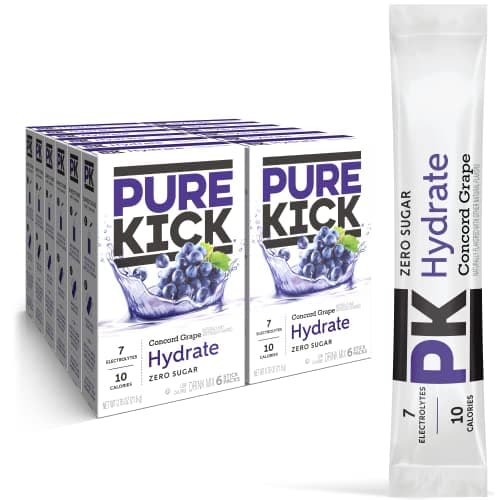 PURE KICK Hydration Singles to Go Drink Mix, Concord Grape, Includes 12 Boxes with 6 Packets in Each Box, 72 Total Packets - Image 1