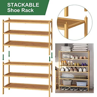 kiplant 3-Tier Shoe Rack for Closet, Bamboo Wood Shoe Rack for Indoor & Outdoor, Stackable Shoe Organizer for Entryway (Natural, 3-Tier) - Image 6