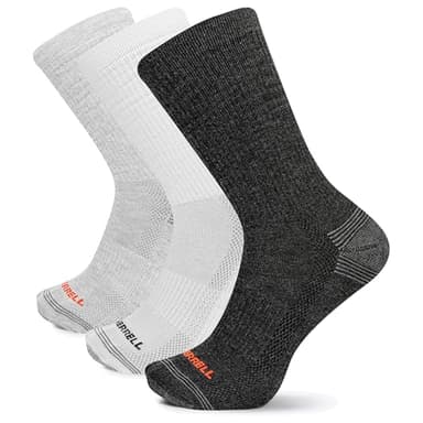 Merrell Unisex Adult Mens And Women's Recycled Everyday Half Cushion - 3 Pair Pack Repreve Hiking Arch Support Breathable Mesh Casual Sock, Crew - Gray Assorted, Medium-Large US - Image 1