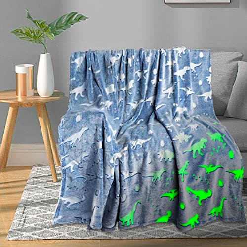 TEHALK Dinosaur Blanket for Boys Girls Glow in The Dark Blankets for Boys Soft Fleece Blankets for Kids Personalized Baby Blanket for Boys Cute Toddler Blankets for Boys Unique Dinosaur Gifts 40"x60" - Image 1
