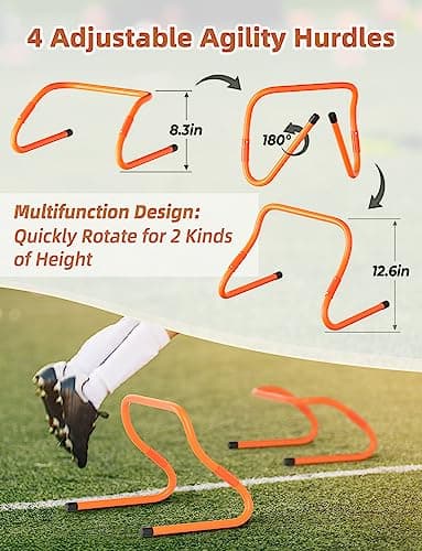 GHB Agility Ladder,Football Training Equipment Set,4 Agility Hurdles, 20 feet 12 Rungs Speed Ladder,12 Disc Cones,Resistance Parachute, Jump Rope, 5 Resistance Bands for Workout - Image 2