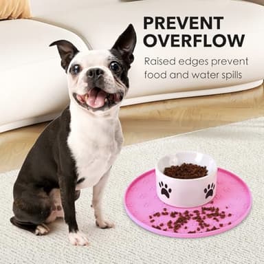 Silicone Pet Food Mat - Waterproof Dog Food Bowl Mat Cat Feeding Mat Thicker Pet Placemat Eating Mat with High Lip to Prevent Spills, Dog & Cat Water Bowl Mat for Messy Drinkers to Protect Floors,Pink - Image 3