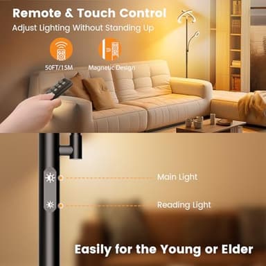 SIBRILLE Upgraded 2-in-1 LED Floor Lamp - Dimmable Mother-Daughter Standing Lamp with Remote&Touch Control, 29W Bright Floor Reading Light, Black Modern Standing Light for Living Room Bedroom Office - Image 5