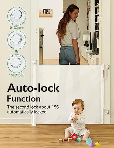Momcozy Auto Lock Retractable Baby Gate, Safety Gate for Baby and Pet, 33” Tall, Extends to 55” Wide, Mesh Safety Dog Gate for Stairs, Indoor, Outdoor, Doorways, Hallways - Image 5