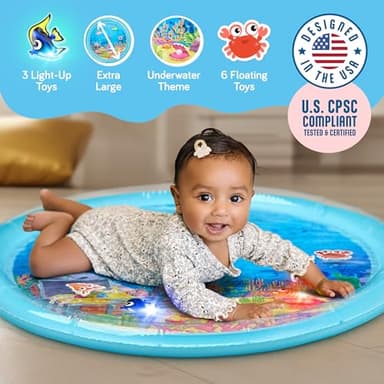 SplashEZ Lights Up Tummy Time Water Mat for Babies, 30" X-Large Baby Water Mat Tummy Time for Sensory Play with LED Glowing Fishes, Inflatable Fun Play Pad for Infants & Toddlers 3 to 36 mo - Image 2
