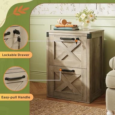 DEVAISE 2 Drawer File Cabinet with Lock, Wood Farmhouse Filing Cabinet for Home Office, Printer Stand Fits Letter and A4 Size, Gray Oak - Image 6