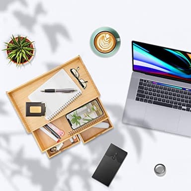 Wisuce Bamboo Desk Organizer, Mini Desktop Drawer Tabletop Storage Organization Box for Office Home Toiletries Supplies Vanity, No Assembly Required (3 Drawer with Shelf) - Image 5