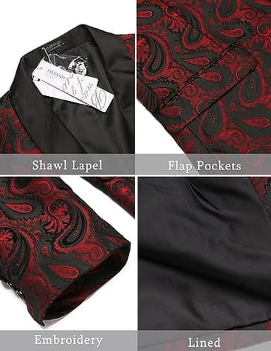 COOFANDY Mens Floral Tuxedo Jacket Paisley Shawl Lapel Suit Blazer Jacket for Dinner,Prom,Wedding Wine Red - Image 5