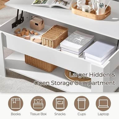 Yaheetech Lift Top Coffee Table with Hidden Compartment and Storage Shelf, Rising Tabletop Dining Table for Living Room Reception Room, 47.5in L, White - Image 6