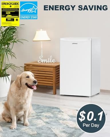 Upstreman 3.2 Cu.Ft Mini Fridge with Freezer, Single Door Mini Fridge, Dorm Fridge, Adjustable Thermostat, Mini Refrigerator for Dorm, Office, Bedroom, White-BR321 - Image 2