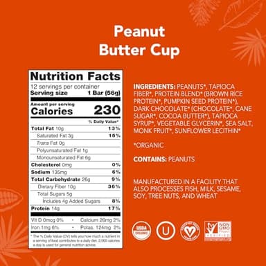 ALOHA Organic Plant Based Protein Bars - Peanut Butter Cup Bar - 12 Bars, Vegan, Low Sugar, Gluten-Free, Low Carb, Non-GMO, No Stevia, No Erythritol - Image 2