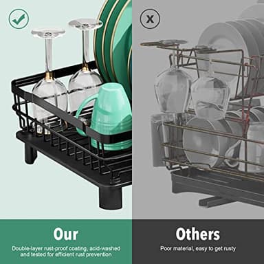 MOUKABAL Dish Drying Rack, Dish Rack, Stainless Steel Dish Racks for Kitchen Counter, Dish Drainer with Removable Utensil Holder, Drainboard (Black) - Image 5
