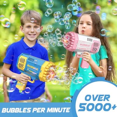 Dolanus Bubble Gun 2 Pack with 2 Bottles Bubble Solution, 40-Hole Light Up Dip Bubble Machine for Kids, Bubble Toy for 3 4 5 6 7 8 Years Old Boys Outdoor Indoor Kid Birthday Wedding Party(Blue&Pink) - Image 3
