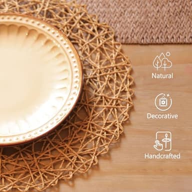 AHHFSMEI Paper Braided Round Placemats Set of 12 Natural Non-Slip Heat Resistant Table Mats for Dining Tables Woven Indoor & Outdoor Place mats(Brown,12) - Image 3