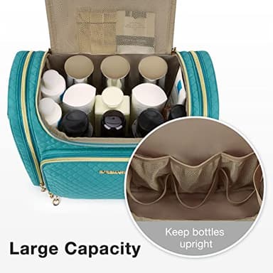 BAGSMART Toiletry Bag, Travel Toiletry Bag for Women, Water-resistant Cosmetic Makeup Bag, Large Capacity Door Room Essentials Travel Organizer for Full Sized Toiletries and Cosmetics, Blue - Image 4