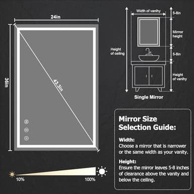 YOLEO 24x36 LED Bathroom Mirror, 36x24 Led Mirror for Bathroom with Front and Backlit, Lighted Bathroom Vanity Mirror for Wall, Anti-Fog, Dimmable, Memory Function, 3 Colors, Horizontal/Vertical - Image 9