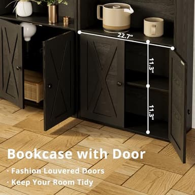 IRONCK Industrial Bookshelves and Bookcases with Doors Floor Standing 6 Shelf Display Storage Shelves 70 in Tall Bookcase for Home Office, Living Room - Image 6