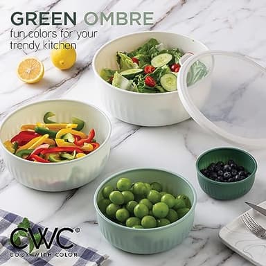 COOK WITH COLOR Prep Bowls with Lids- Wide and Deep Nesting Plastic Small Mixing Bowl Set with Lids, 12 Piece Set - Wide Bowls, Green - Image 4