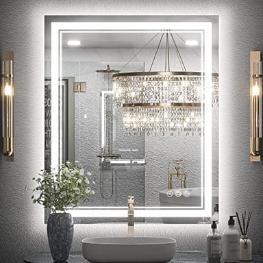 Keonjinn LED Bathroom Mirror 30 x 36 Inch with Front and Back Light, Stepless 3 Colors Temperature & Dimmable Backlit Mirror, UL Listed LED Driver, Double Lights Tempered Glass LED Wall Vanity Mirror - Image 1