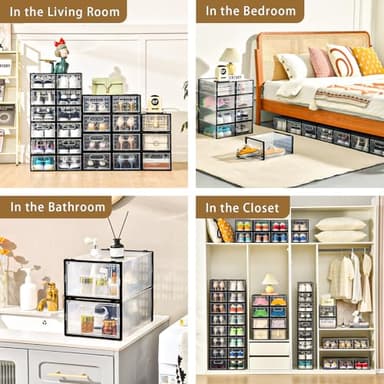 Clemate 15 Pack Shoe Storage Boxes, Clear Plastic Stackable Shoe Organizer for Closet, Shoe Box with Magnetic Door, Foldable Shoe Storage Bin, Sneaker Storage Box Shoe Rack Container Holder, Size 11 - Image 6