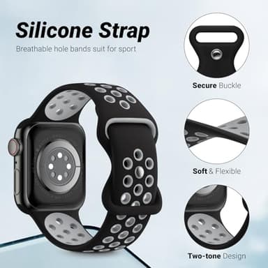 5 Pack Sport Bands Compatible with Apple Watch Band 44mm 45mm 46mm 42mm 41mm 40mm 38mm 49mm for Men Women, Breathable Silicone Wrist Strap for iWatch Series 11 10 9 8 7 6 5 4 3 2 1 SE3 2 1 Ultra3 2 1 - Image 3