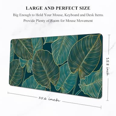Auhoahsil Desk Mat, Ultra Large Mouse Pad, XXL Gaming Mousepad, Green Tropical Leaves Deskpad, Big Extended Full Size Mouse Pad, Desktop Desk Matt for Keyboard, Laptop & Computer, 35.5 x 15.7 in - Image 2