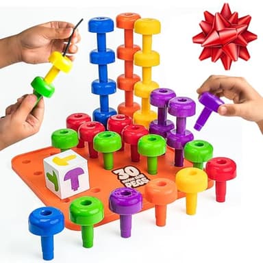 Skoolzy Peg Board Set - Montessori Toys for 2 Year Old - 33 Pc Plastic Peg Board for Kids - Occupational Therapy Toys with Pegs, Dice, Lacing String & Storage Bag - Image 1