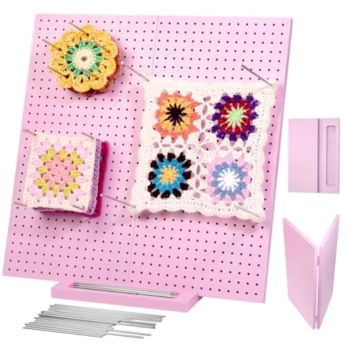 Pink Color 15.4" Foldable Crochet Blocking Board, Upgrade Foldable Large Blocking Board Crocheting with 30 Pcs Pins, Granny Square Blocking Boards, Wooden Knitting Blocking Board for Blocking Crochet - Image 1