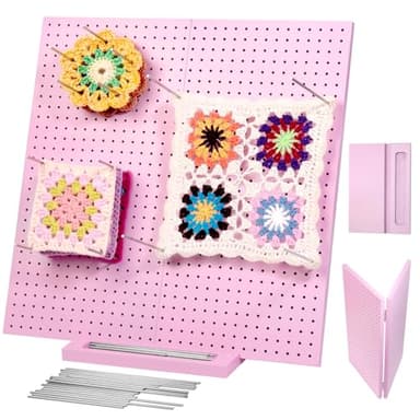 Pink Color 15.4" Foldable Crochet Blocking Board, Upgrade Foldable Large Blocking Board Crocheting with 30 Pcs Pins, Granny Square Blocking Boards, Wooden Knitting Blocking Board for Blocking Crochet - Image 1