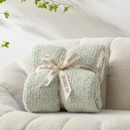 Snuggle Sac Heather Sage Green Throw Blanket for Couch, Reversible Super Soft Knitted Blankets Warm Cozy Fuzzy Throws for Sofa, Bed, Camping, Sage Green, 50x60 inches - Image 1