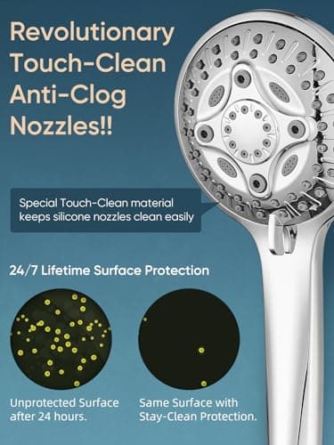 Cobbe 12'' Rain Shower Head with Extension Arm - Dual Shower Heads with 8 Modes Handheld Spray Combo - Wide RainFall shower with Anti-Clog Nozzles, Adhesive Showerhead Holder, Chrome - Image 6