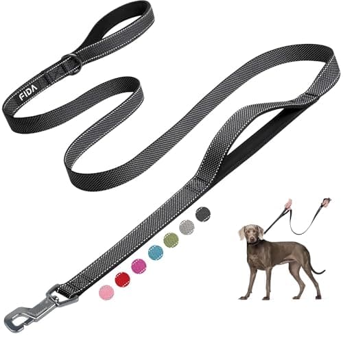 Fida 6 FT Heavy Duty Dog Leash with 2 Comfortable Padded Handles, Traffic Handle & Advanced Easy Snap Hook, Reflective Walking Lead for Large, Medium & Small Breed Dogs, Black - Image 1