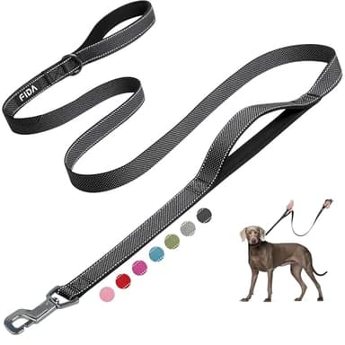 Fida 6 FT Heavy Duty Dog Leash with 2 Comfortable Padded Handles, Traffic Handle & Advanced Easy Snap Hook, Reflective Walking Lead for Large, Medium & Small Breed Dogs, Black - Image 1