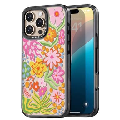 Rosarnnah Compatible for iPhone 16 Pro case Cute - Durable Shockproof 6.6 ft Drop Impact Phone Case - Black Funny Passion Flower Design for iPhone 16 Pro 6.3" - Image 1