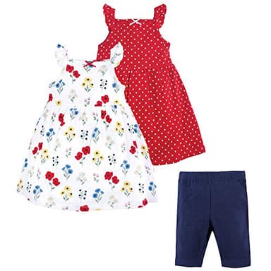 Hudson Baby Baby Girls' Cotton Dresses and Leggings, Wildflower, 3-6 Months - Image 1