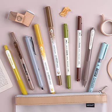 WRITECH Journaling Gel Pens Highlighters: 0.5mm Fine Point Retractable Gel Ink Pen Assorted Colored Highlighter Fineliner Multicolor Dual Tip Brush Marker Bulk Extra Smooth No Bleed 9ct (Earth Tone) - Image 6