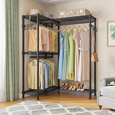 VIPEK L4 Garment Rack L Shaped Clothes Rack for Corner, Freestanding Portable Wardrobe Closet Heavy Duty Clothing Rack with 3 Hanging Rods & 2 Side Hooks, 43.3"Lx29.1"Wx76.4"H, Max Load 810LBS, Black - Image 2