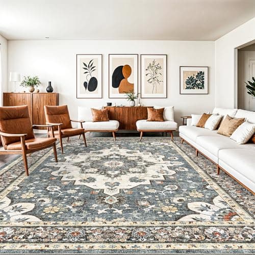 TOPRUUG Washable Oriental Area Rug - 10x14 Rugs for Living Room Soft Carpet for Bedroom Waterproof Floral Distressed Indoor Stain Resistant Non-Shedding Floor Carpets (Blue, 10X14) - Image 1