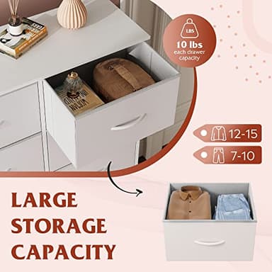 WLIVE Fabric Dresser for Bedroom with 10 Drawers, Tall Chest of Drawers, White Dressers Bedroom Furniture, Storage Organizer Unit with Bins for Closet, Hallway, Living Room, Entryway - Image 5