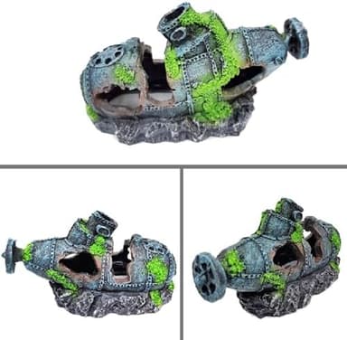 Fish Tank Decoration Sunken Shipwreck Aquarium Decorations Resin Submarine Fish Cave Hideout for Betta Pirate Ship Decorations Sunken Ship Ornament Fish Tank Accessories - Image 5