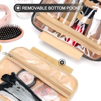 Travel Hanging Toiletry Bag for Women, Large Makeup Bag 8 Leak Proofing Silicone Bottle Covers, Waterproof Cosmetic Bag with Jewelry Organizer Compartment, Toiletries Kit Set, Black - Image 5