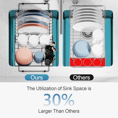 iSPECLE Expandable in Sink Dish Drying Rack - Adjustable Capacity (12.4''-17.1''L) Over The Sink Dish Drainer Drying Rack for Kitchen Counter and Sink, Dish Rack with Utensil Holder, Black - Image 4