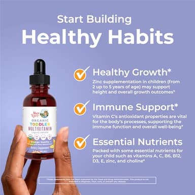 MaryRuth Organics Kids Multivitamin for Toddlers | USDA Organic | Toddler Vitamins Liquid Drops for Kids Ages 1-3 | Toddler Immune Support & Overall Wellness | Vegan | Non-GMO | Gluten Free | 2 Fl Oz - Image 5