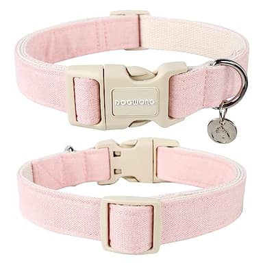 DOGWONG Cotton Hemp Dog Collar, Heavy-Duty Pink Dog Collar Adjustable Soft Natural Fabric Pet Cute Wedding Puppy Necklace for Small Medium Large Dogs - Image 2