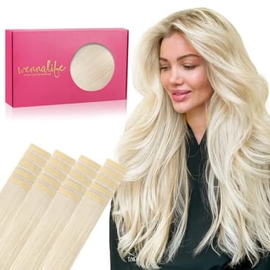 WENNALIFE Tape in Hair Extensions Human Hair, 20pcs 50g 18 inch Platinum Blonde Remy Hair Extensions Straight Human Hair Tape in Extensions Skin Weft Tape Extensions Human Hair - Image 1